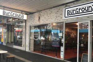 BurGround café seating area with modern decor and outdoor seating in Moonee Ponds.